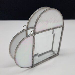 Stained Glass Heart-Shaped Hanging Vase Iridescent Panels & Clear Glass Sides